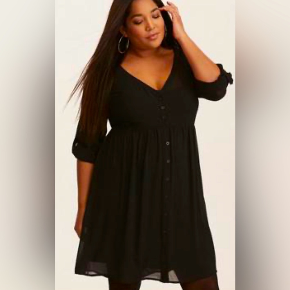 Torrid Two-Piece Black Chiffon Shirt Dress with Slip Size 1x